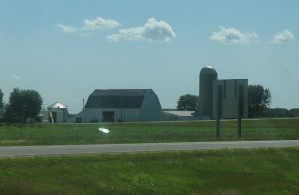 Silo and a sign