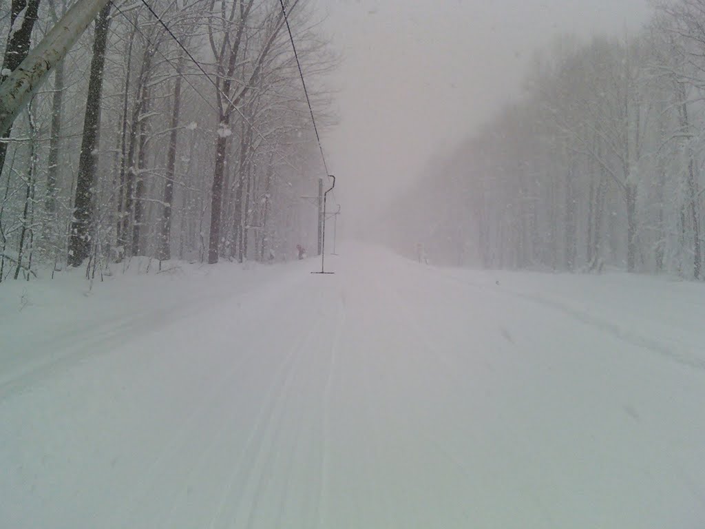 Looking up the lift in a snow storm