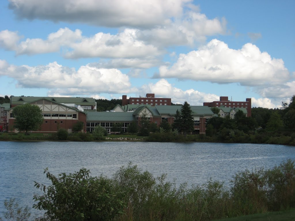EDINBORO UNIVERSITY of PA, EDINBORO, PA - STUDENT UNION AS SEEN ACROSS FAKE LAKE