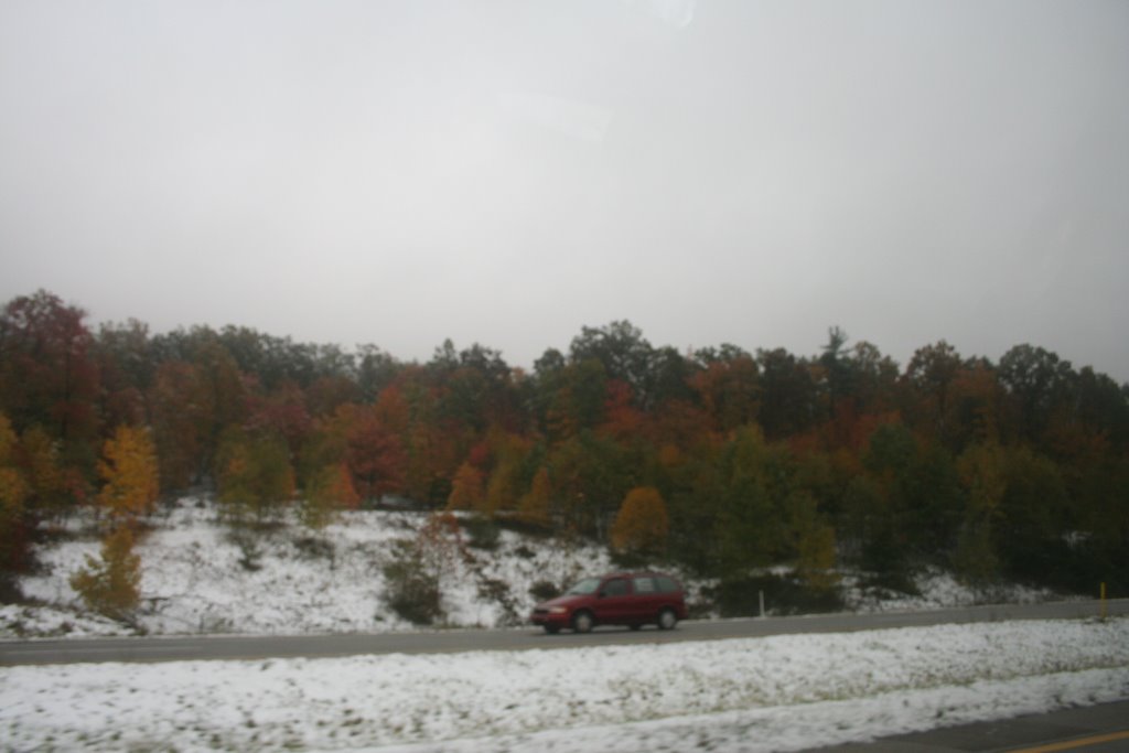Foggy Morning Fall Morning with snow on the ground