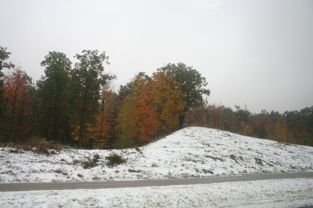 Foggy Morning Fall Morning with snow on the ground