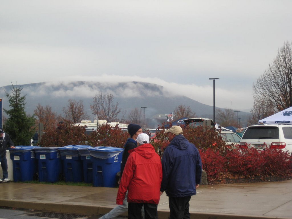 View of cloud-surrounded Mount Nittany