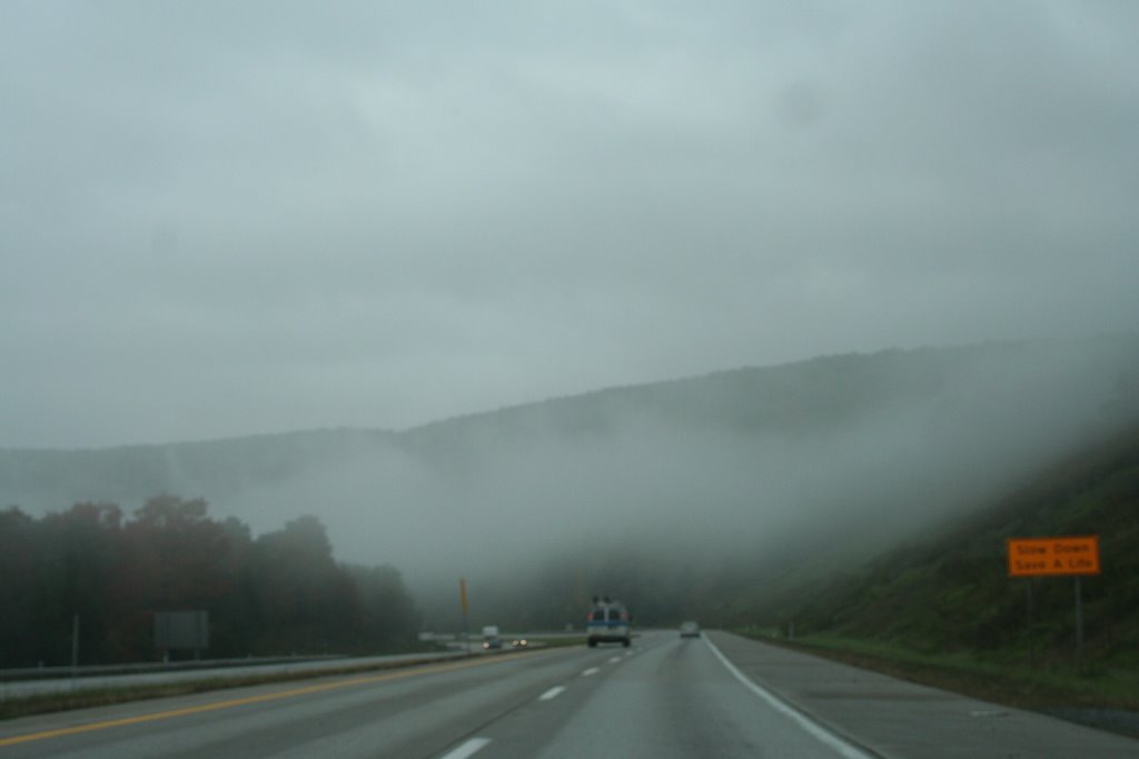 Foggy Morning Fall Morning with snow on the ground