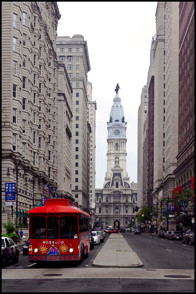 Red bus and City Hall