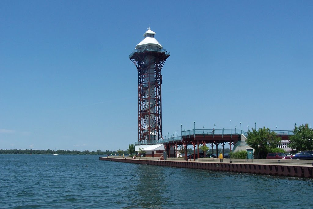 Erie Warf and Bicentennial Tower On Presque Isle Bay, Erie, Erie County, Pennsylvania.