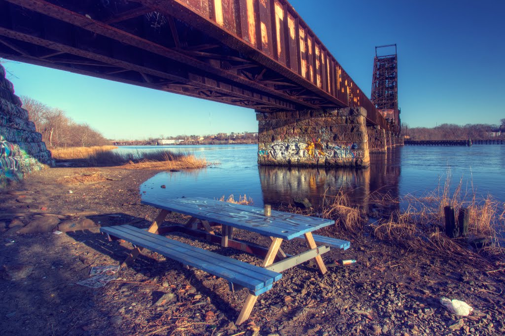 A romantic picnic table under the bridge - Providence, RI
