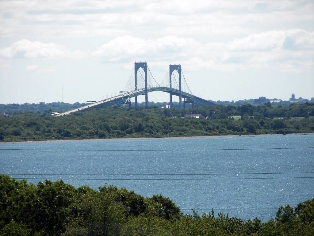 Claiborne Pell Newport Bridge, Newport, RI - taken from 4.3 miles SW near Bonnet Shores.
