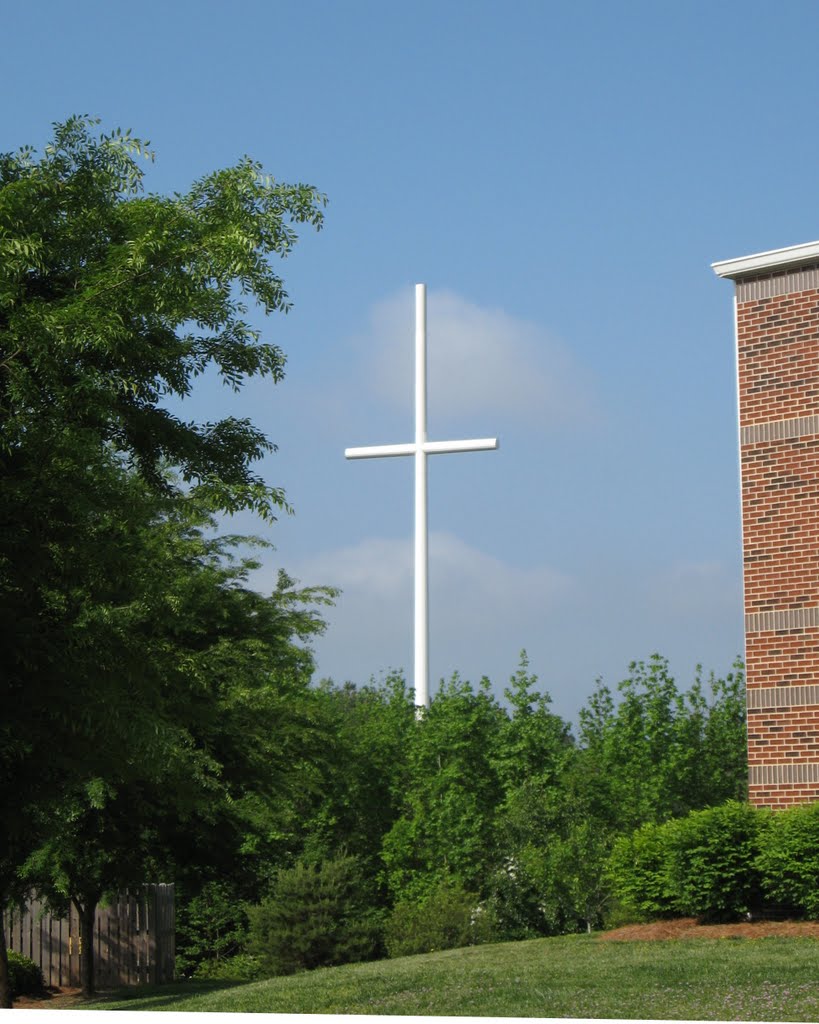 Cross-shaped Cell Phone Tower behind Weddington United Methodist Church