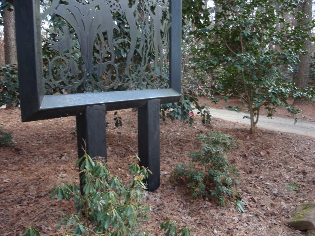 lower portions of David McCunes excellent steel silhouette sculpture in the Mary McLaurin Camellia Gardens at the Cape Fear Botanical Garden, 2-27-10