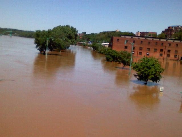 Riverside Dr (between trees) from RR bridge May 4, 2010