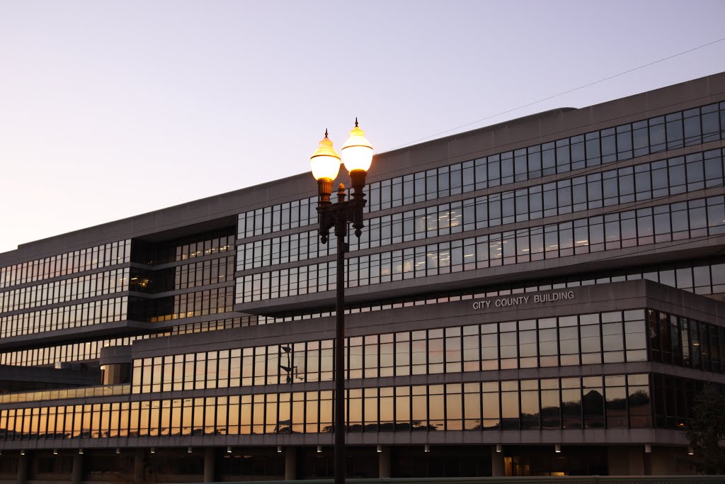 Relfections of Dusk in The City County Building.
