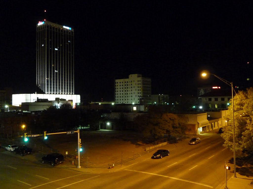 View of a corner in the night.