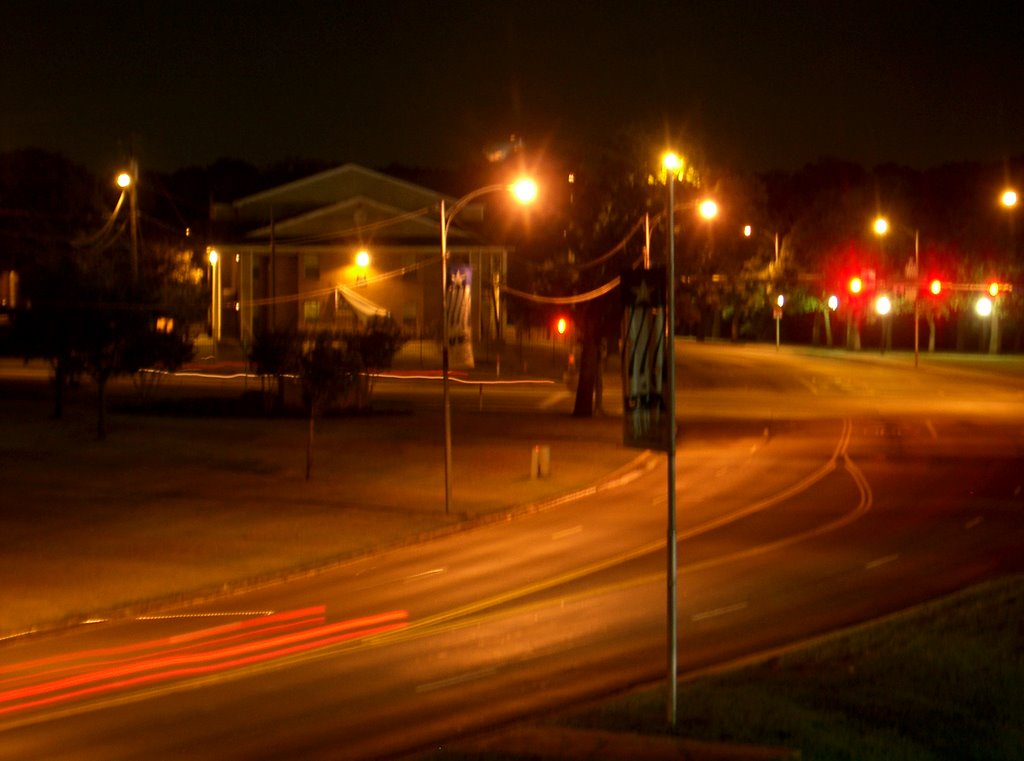 Cooper St and Mitchell from bridge between parking lot 49 and faculty parking at UT Arlington