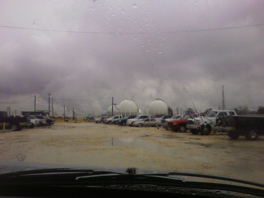 Parking lot of refinery.