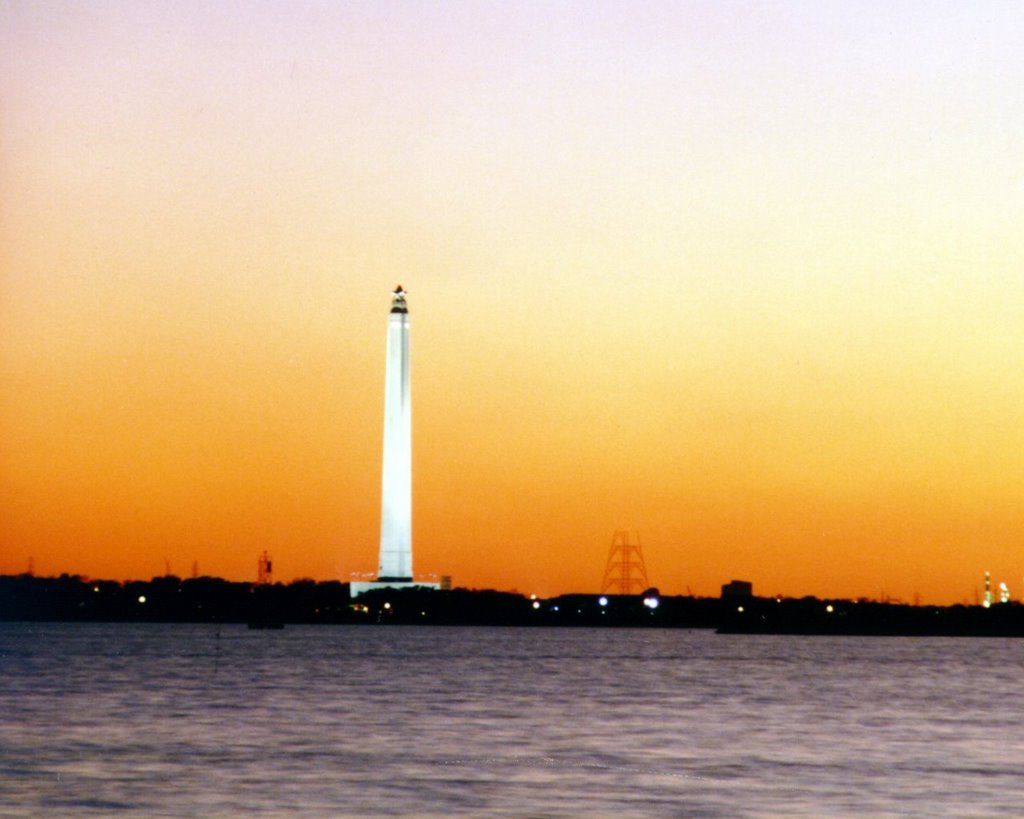 San Jacinto Monument from across Crystal Bay, April 21, 1986