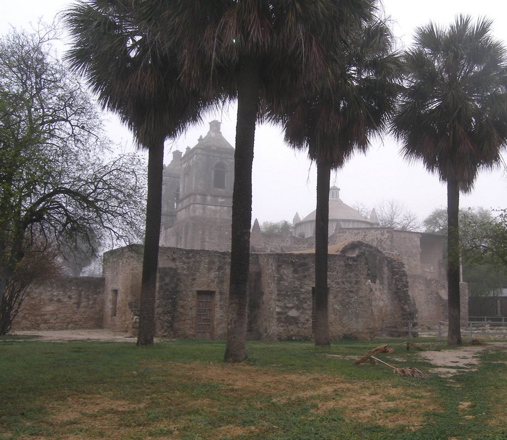 Concepcion mission in fog