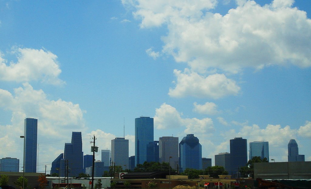Downtown Houston skyline as seen from I-10