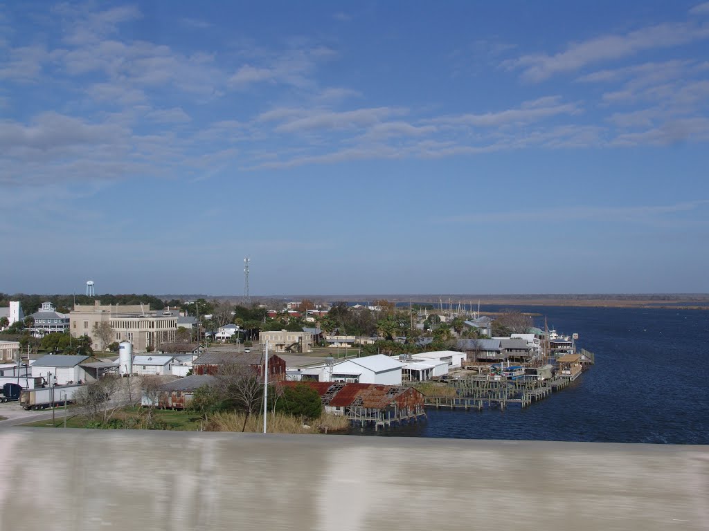 view of the historic town of Apalachicola from atop the Gorrie bridge, at the mouth of Apalachicola River (11-27-2011)