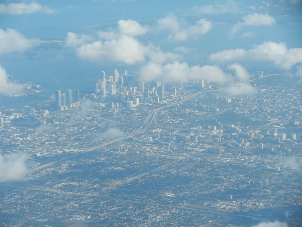 View SE of Downtown Miami from the air- descending, Jan. 28, 2013
