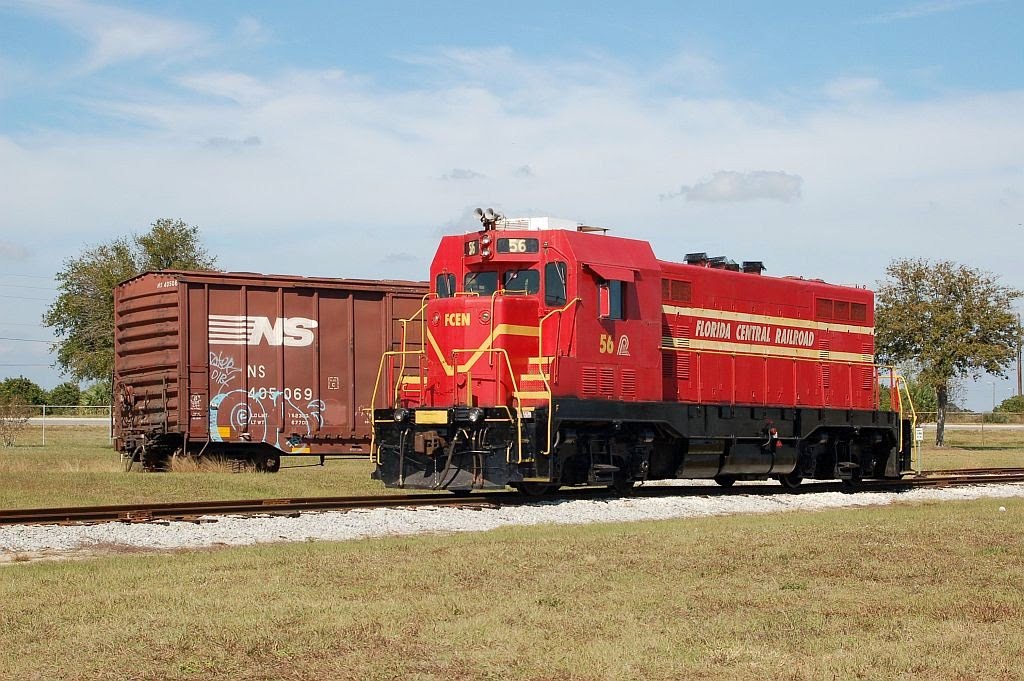 Florida Central Railroad CF7 Locomotive No. 56 and Norfolk Southern Railway Box Car No. 405069 at Bartow, FL