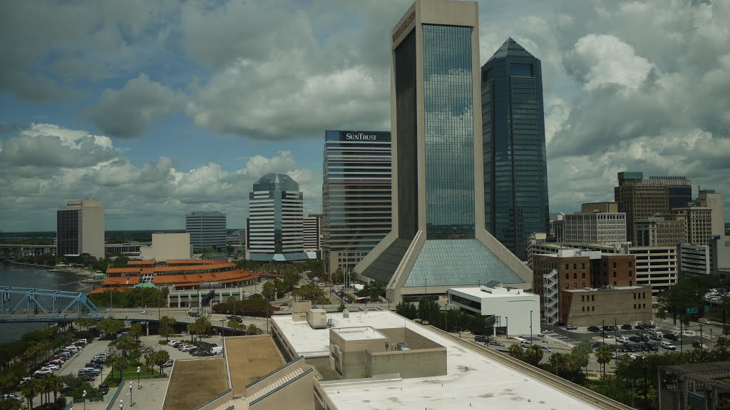 View from Hyatt Regency Hotel, with the Acosta Bridge visible in the background.
