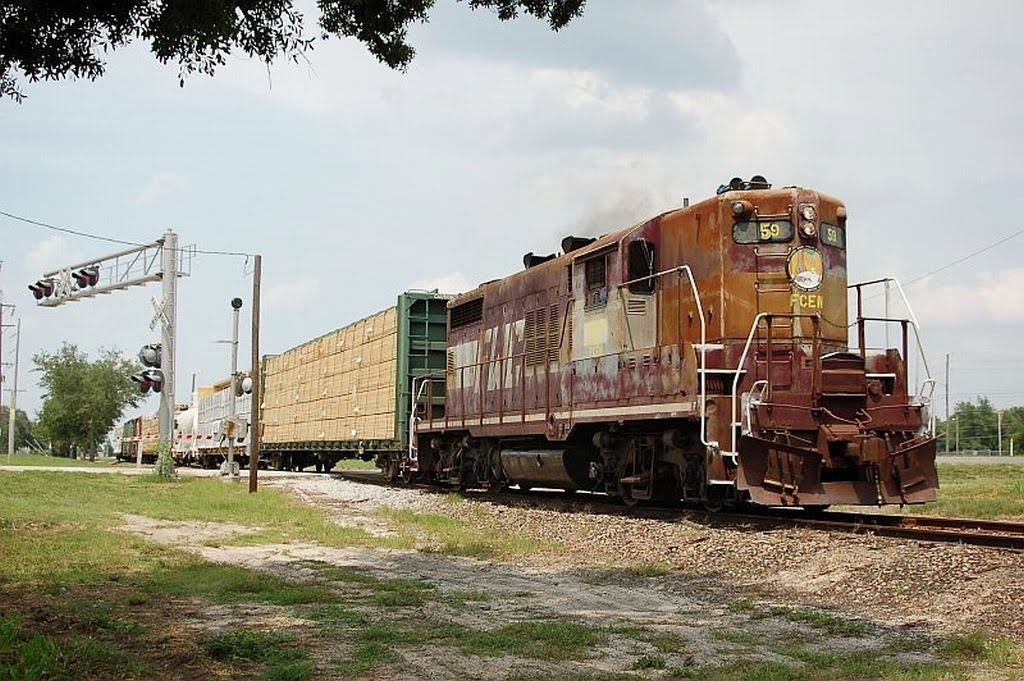 Southbound Florida Midland Freight Train, with Florida Central Railroad EMD GP18 No. 59 providing power at Eagle Lake, FL