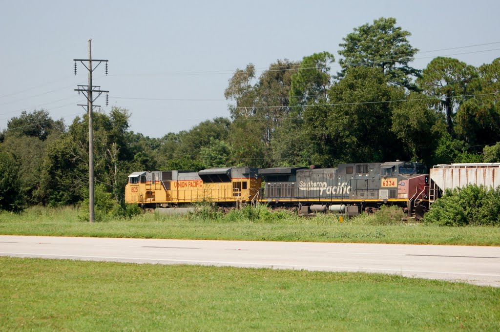 Union Pacific Railroad Locomotives No. 8125 and Ex Southern Pacific Railroad No. 6334 on Florida Midland Railroad tracks at Eagle Lake, FL