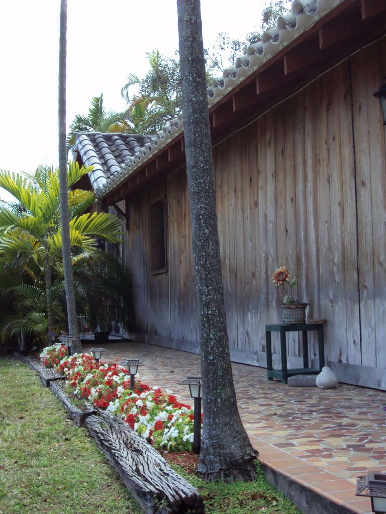 Landscaping with Flowers & Wood Cabin