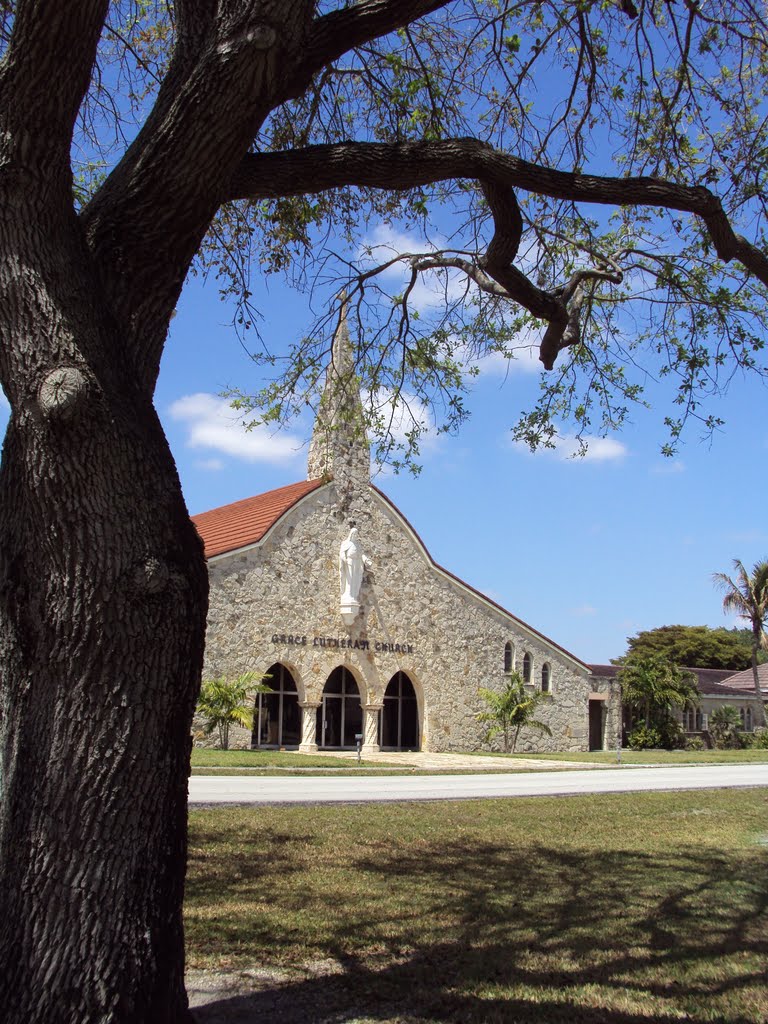 Grace Lutheran Church and tree-Curtiss Prkway