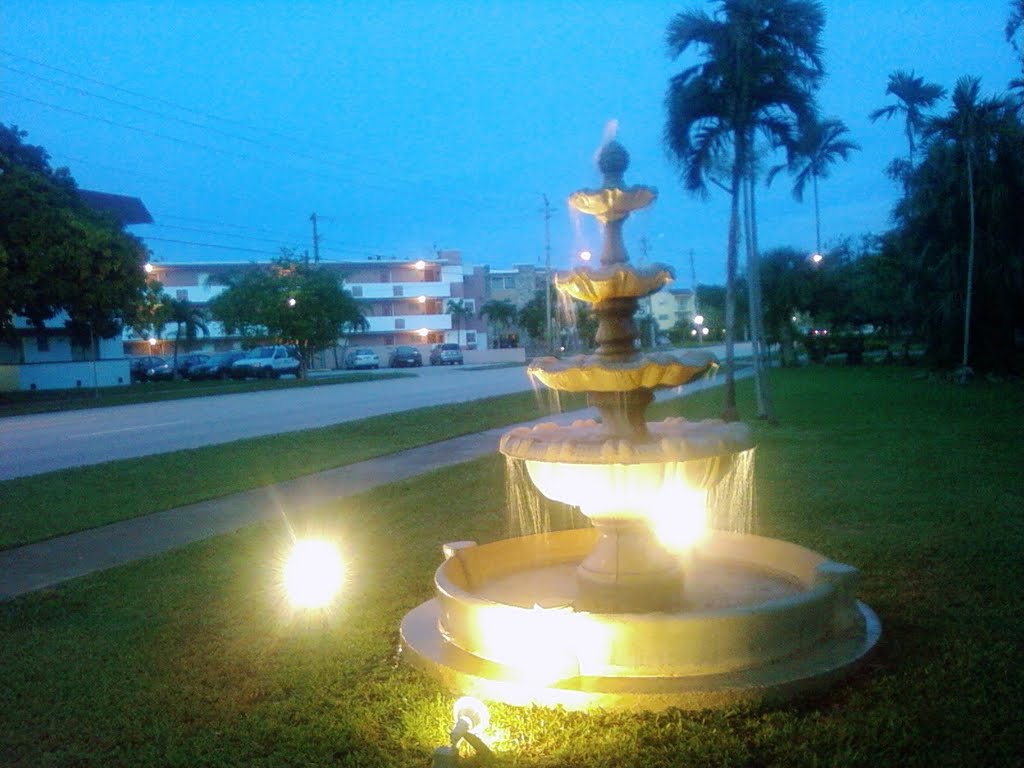Lighted Water Fountain at Night-Miami Springs