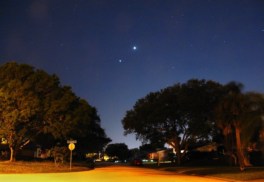 Neighborhood street during the confluence of Jupiter and Venus, March 16, 2012
