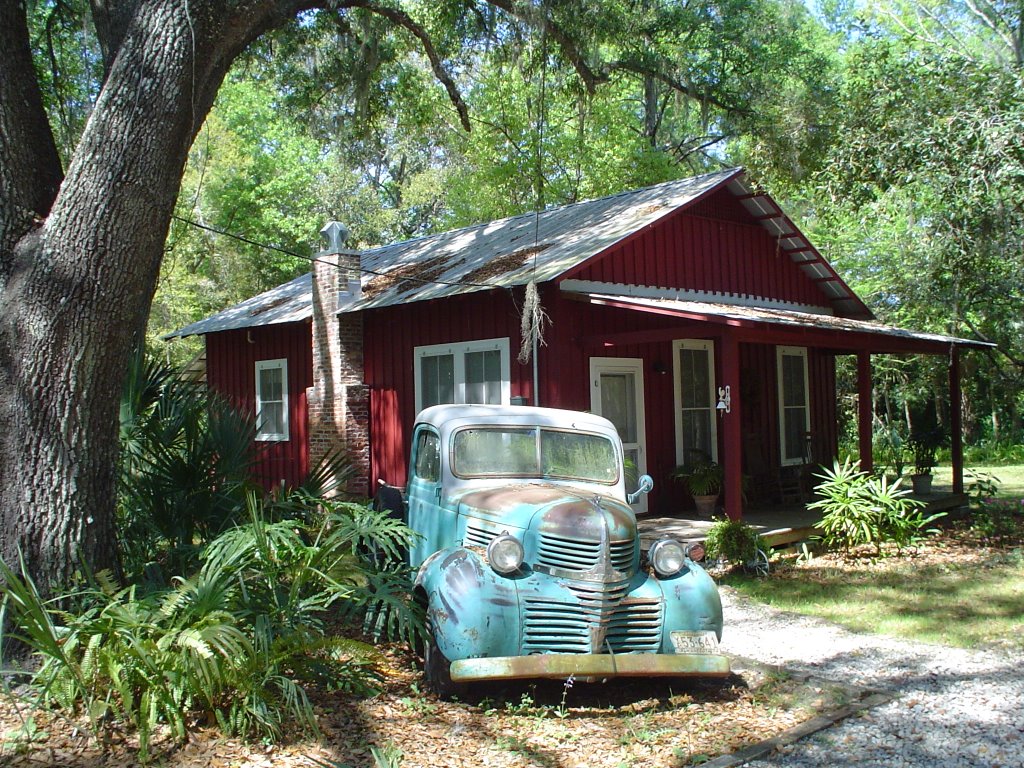 little red schoolhouse with truck, Micanopy, Florida (3-2006)