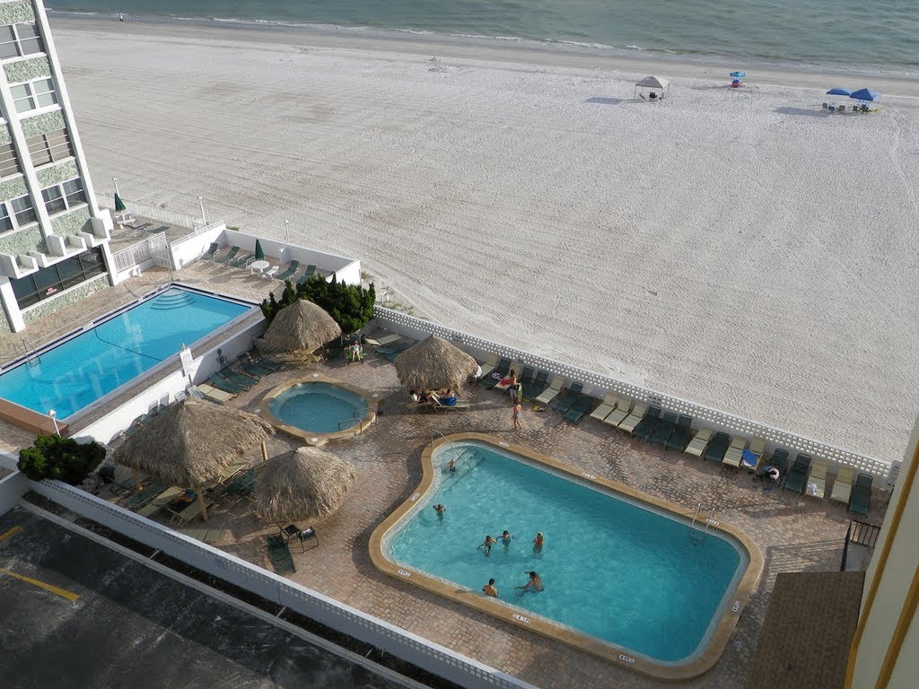 Pools, groomed sand and Gulf of Mexico