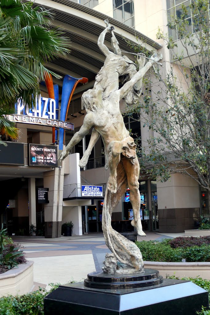 sculpture in front of plaza cinema cafe
