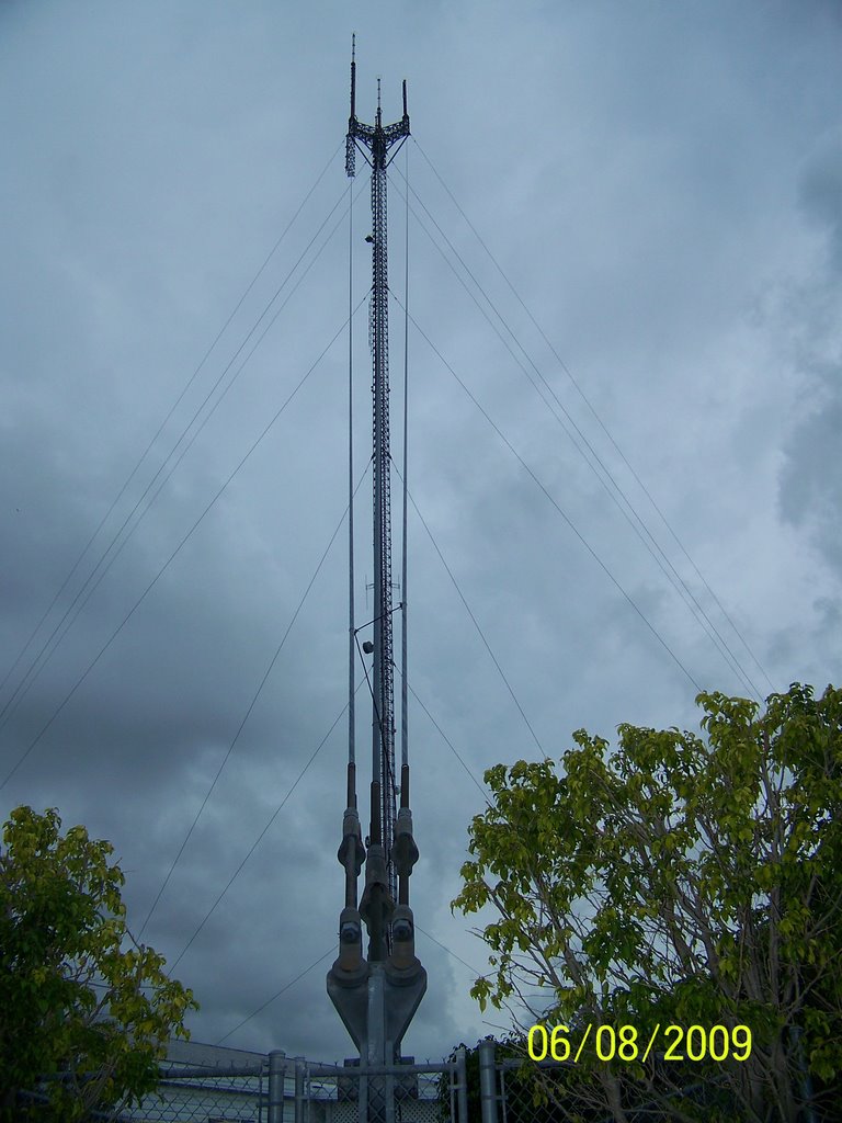 Radio Tower looking up.Cables and bolts