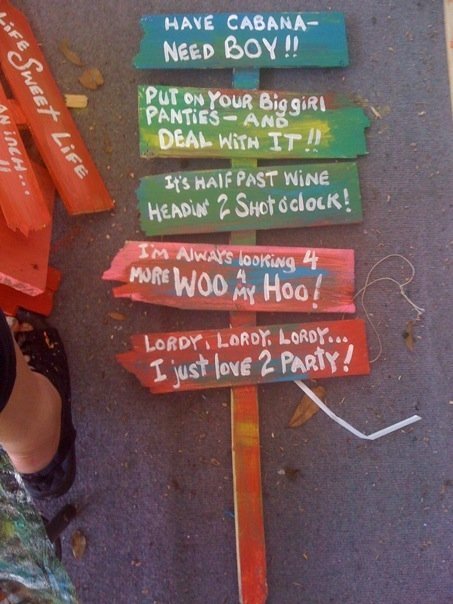 5 part stick sign I painted in Port Charlotte. RhondaK Native Florida Folk Artist.