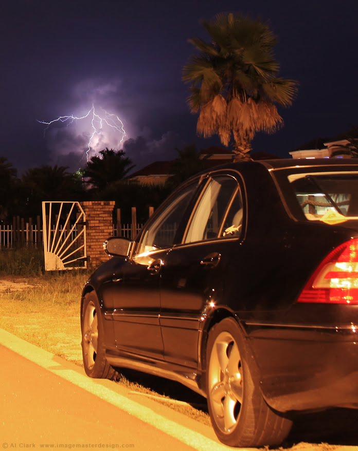 Lightning Striking Tampa Bay near the Sunshine Skyway Bridge