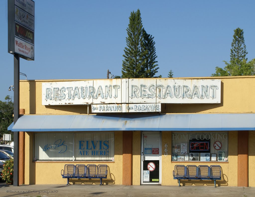 Waffle Stop Restaurant, where Elvis Presley ate breakfast on February 21, 1956 when he was performing a one night stand at what is now the Opera House in Sarasota, FL c.2010