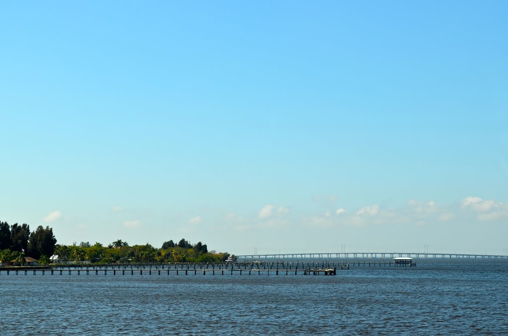Piers and bridge in bay