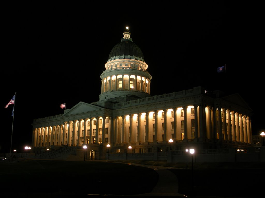 State capitol building at night.