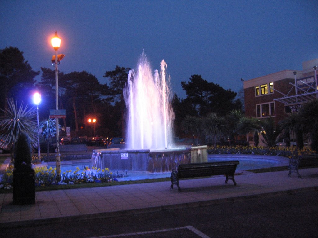 Fountain in front of Pavilion at night, Bournemouth, Dorset, UK March 2007