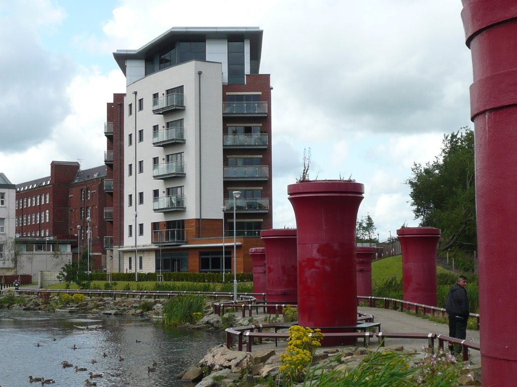 Old railway supports and waterside apartments
