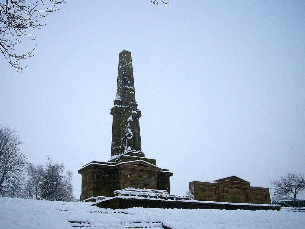 Accrington War Memorial in the snow
