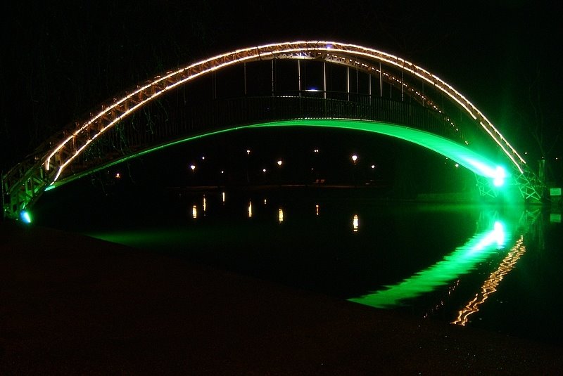 Suspension bridge at night