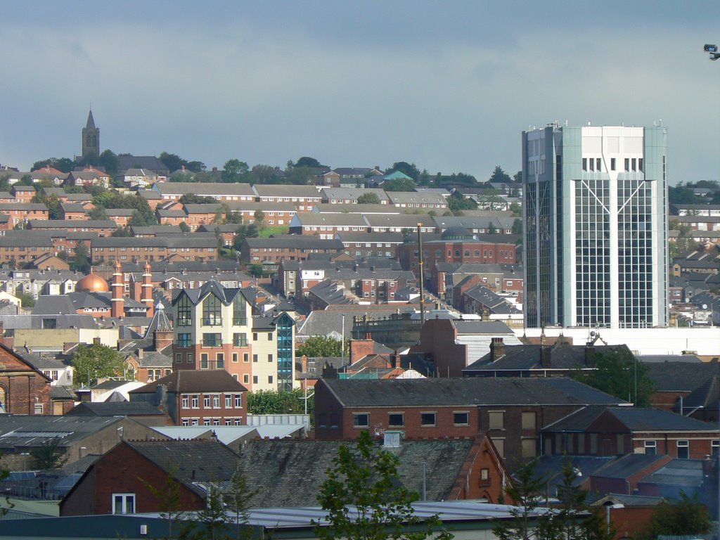 Blackburn townhall and St James church in distance