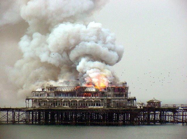 West Pier burning