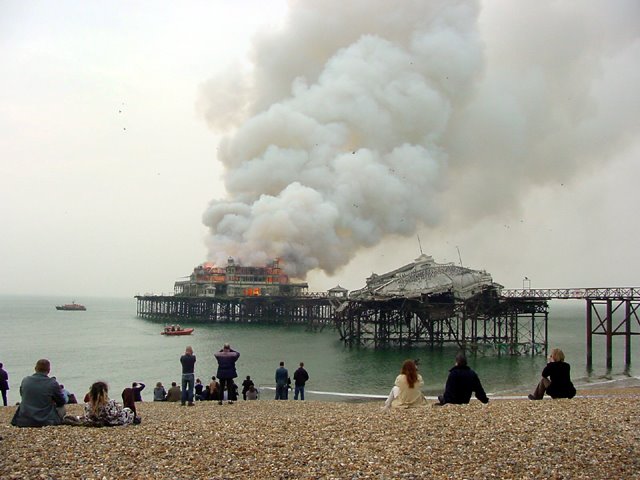 Brighton West Pier burning