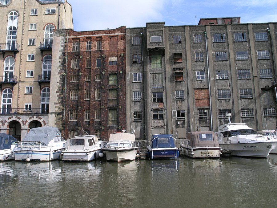 Old warehouses overlook the Floating Harbour, Bristol.