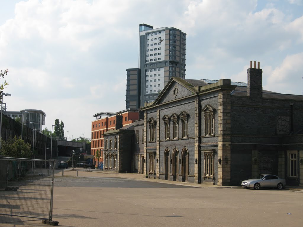 Wolverhampton, old Great Western Low Level Station, Premier Inn and Student  tower apartments at rear