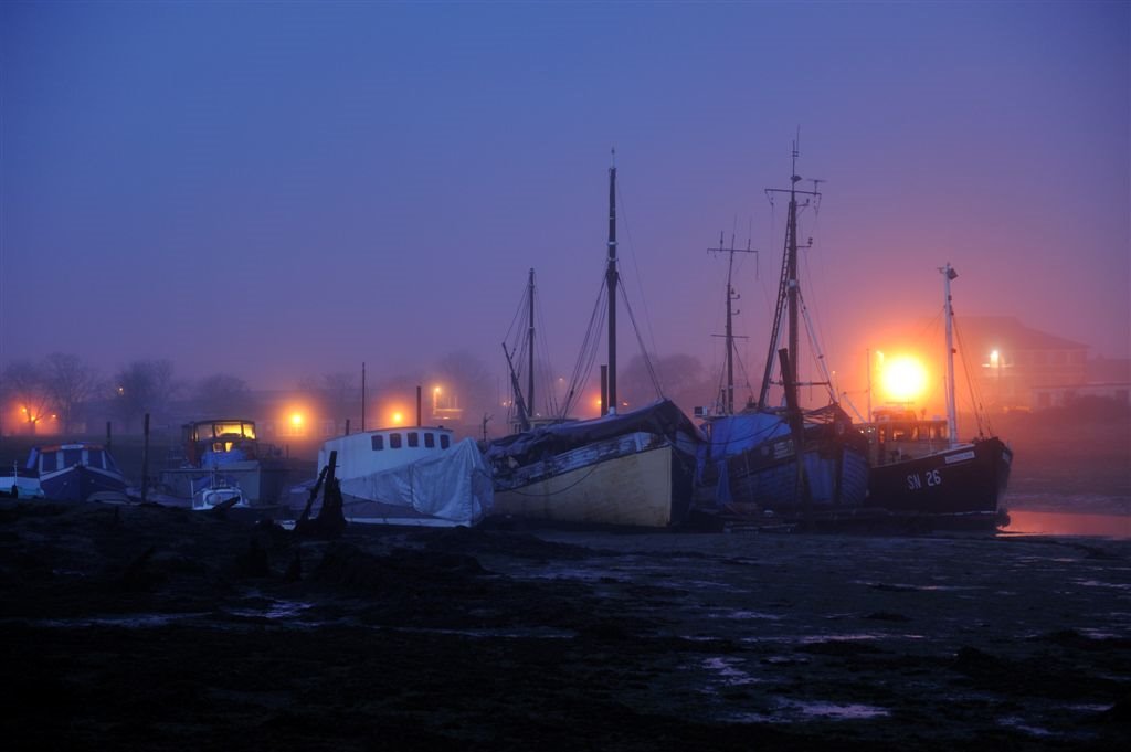 The moon and four boats